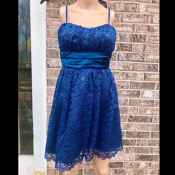 Vintage 90s/Y2K Trixxi Blue Lace Goth Whimsygoth Formal Dress - Picture 1 of 7